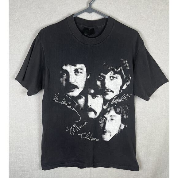 VTG The Beatles T Shirt Mens * FITS SMALL * Black 4 Face 1987 Graphic Portrait - Picture 2 of 9